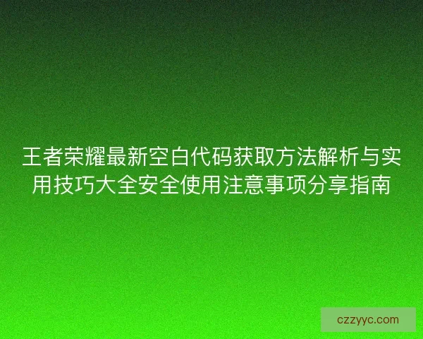 王者荣耀最新空白代码获取方法解析与实用技巧大全安全使用注意事项分享指南